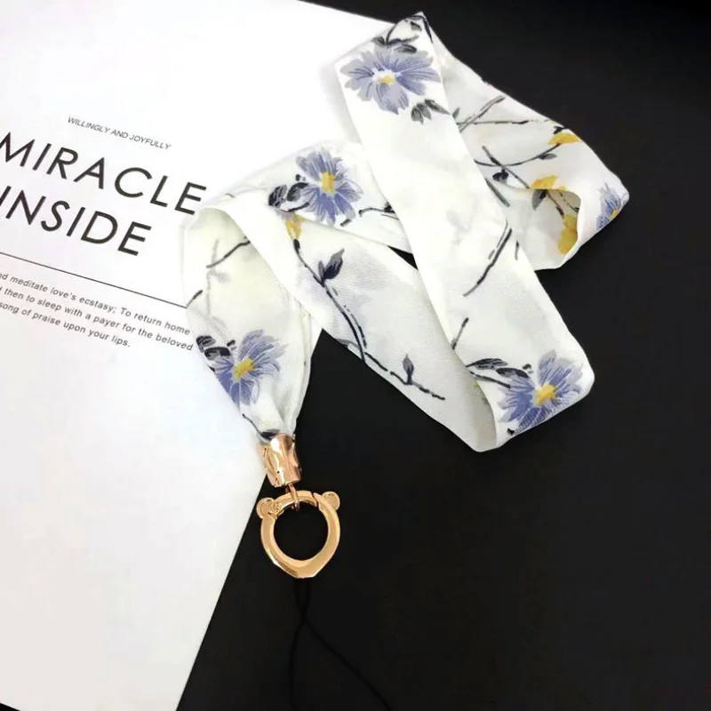 Ladies Scarf Colorful Printing Hanging Neck Strap Mobile Phone Lanyard With Keychain Metal Clip Anti-lost  Lanyard  Jewelry