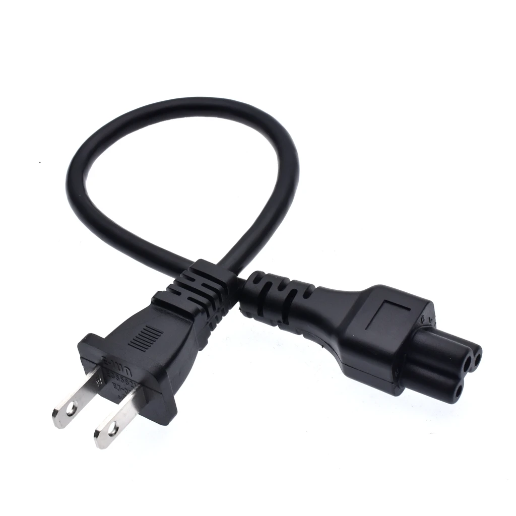 1ft 3 Prong AC Laptop Power Cord, IEC320 C5 Cloverleaf Lead  to NEMA 1-15P 2-Prong Replacement Notebook TV Power Cable