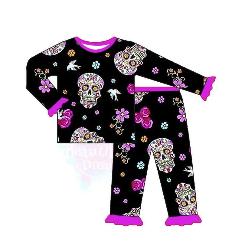 

Boutique Halloween Baby Clothing Set Kids Pajamas Ghost Printing Top and Matched Ruffle Pants Toddler Outfit