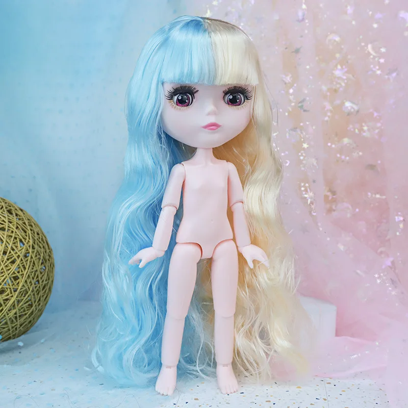 

Wink Blythe Doll 29cm Height 1/6 BJD Pink Skin Body with Bangs Long Curly Hair 13 Joints Movable Girl Play House Toys