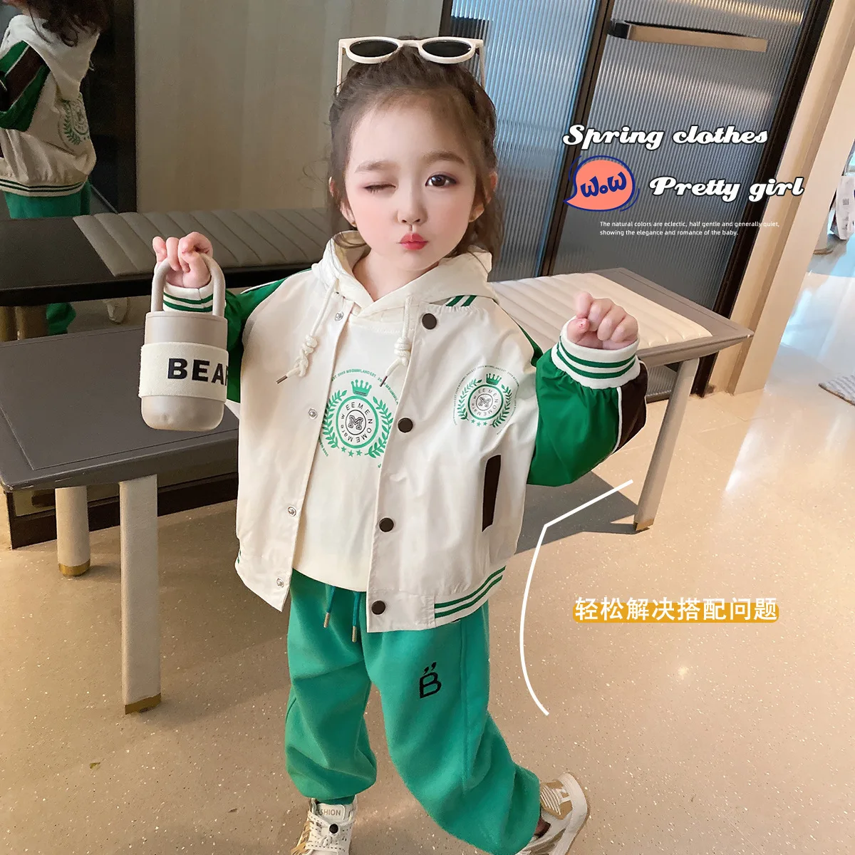 

2023 Larua Kors корейский комплект одежды для девочек толстовки с длинным рукавом с принтом розовый зеленый симпатичный 2 шт. искусственная 18M-6T