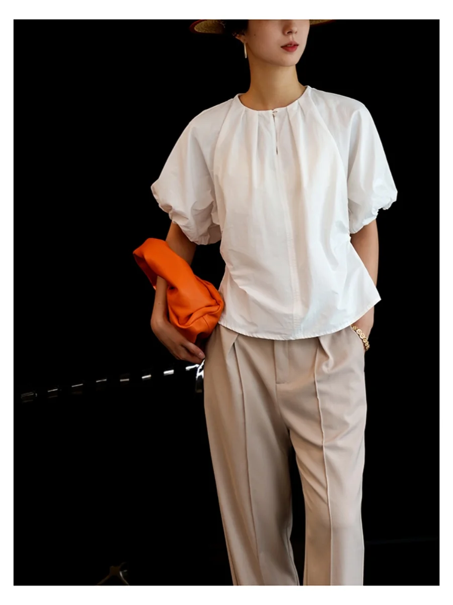 Женские летние однотонные рубашки из натурального хлопка с трехмерной талией Yxzc0