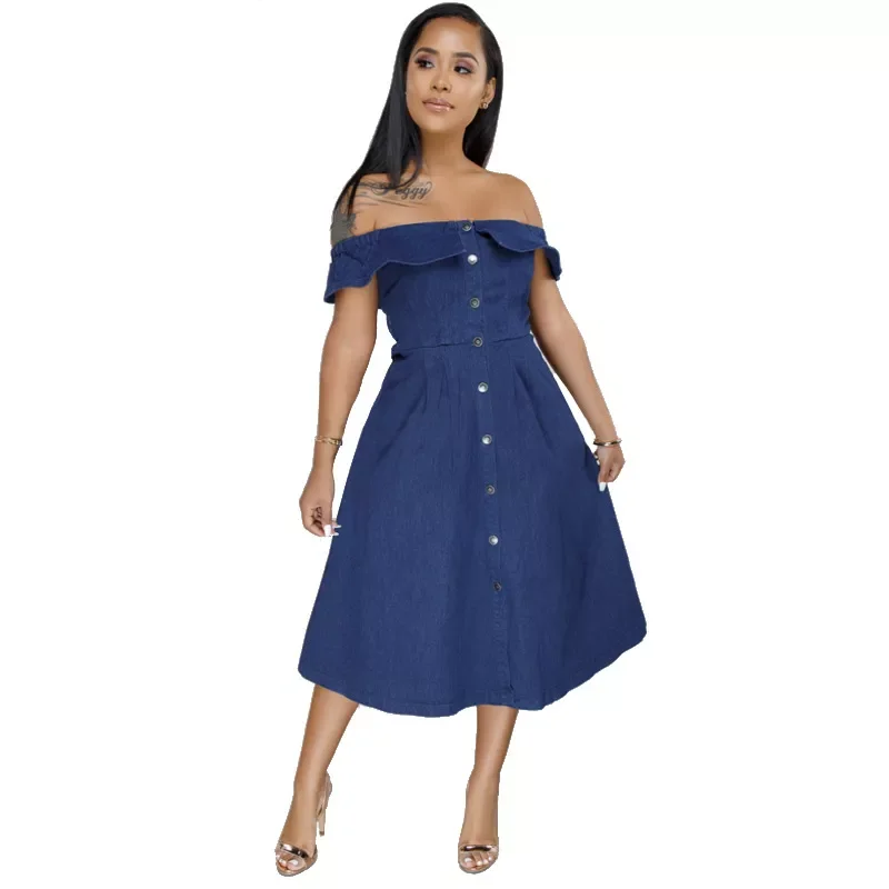 

NEW 2023 Women Denim Dress Ruffles Off Shoulder Sleeveless Bandage Strechy Bodycon Dresses Sexy Night Club Vestidos Summer Outfi