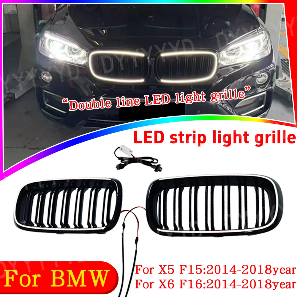 

Подходит для BMW X5 X6 M F15 F16 F85 F86 xDrive 30i 35d 40i M50i 2014-2018 Решетка из АБС-пластика Светодиодная решетка Глянцевая черная гоночная решетка
