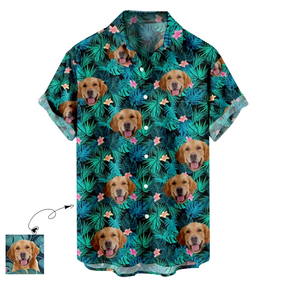 

Рубашка Aloha на заказ, тропическая искусственная кожа с лицом, персонализированная Мужская рубашка с фотографией парнера, Пляжная рубашка Aloha с цветами, Премиум качество