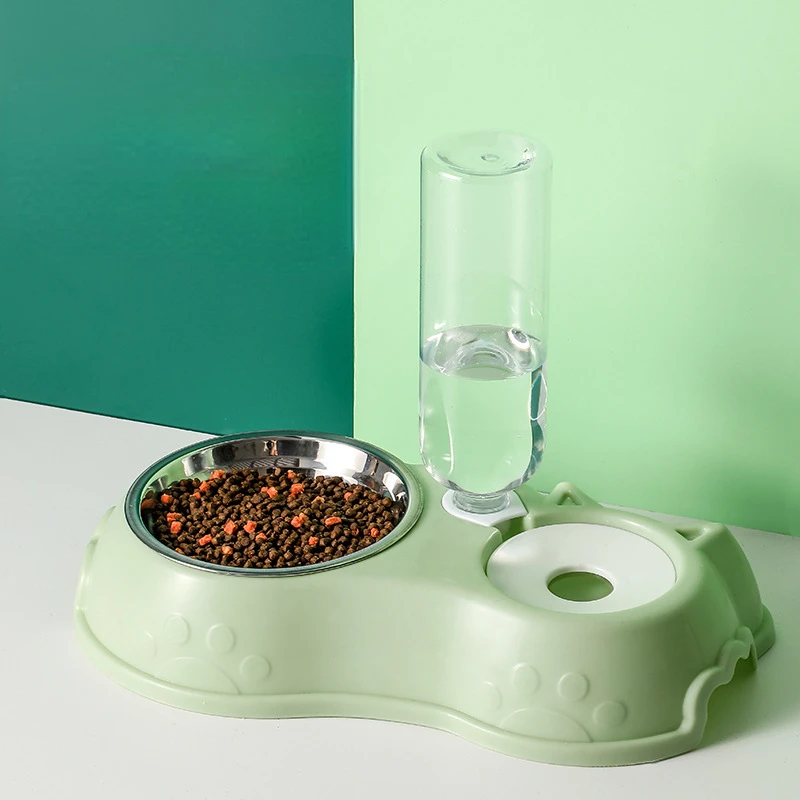 

Dog bowl cat feeding bowl with dog water bottle automatic drinking water pet bowl cat food bowl pet stainless steel double bowl