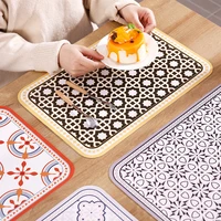 pvc leather heat insulation mat placemat anti scald dining pad waterproof retro decor western dining table mat kitchen accessori