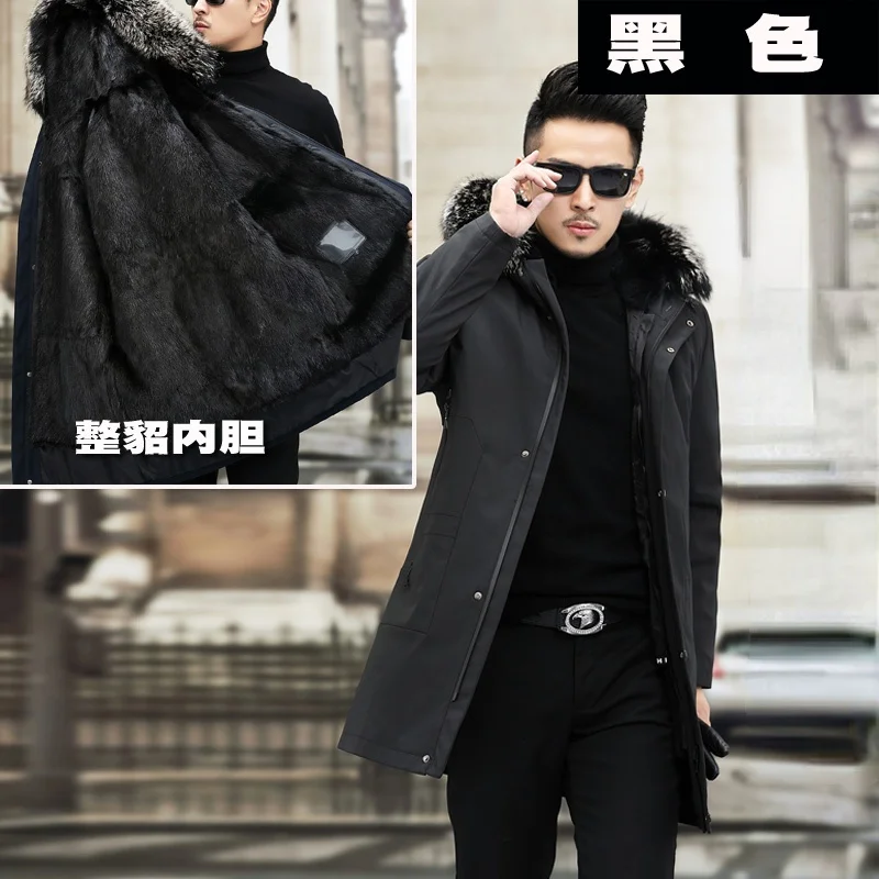 

2023 Business Casual Winter Hooded Big Real Fox Collar Jacket Men Warm Thick Mink Fur Liner Parka Male Abrigo Hombre Gxy1077