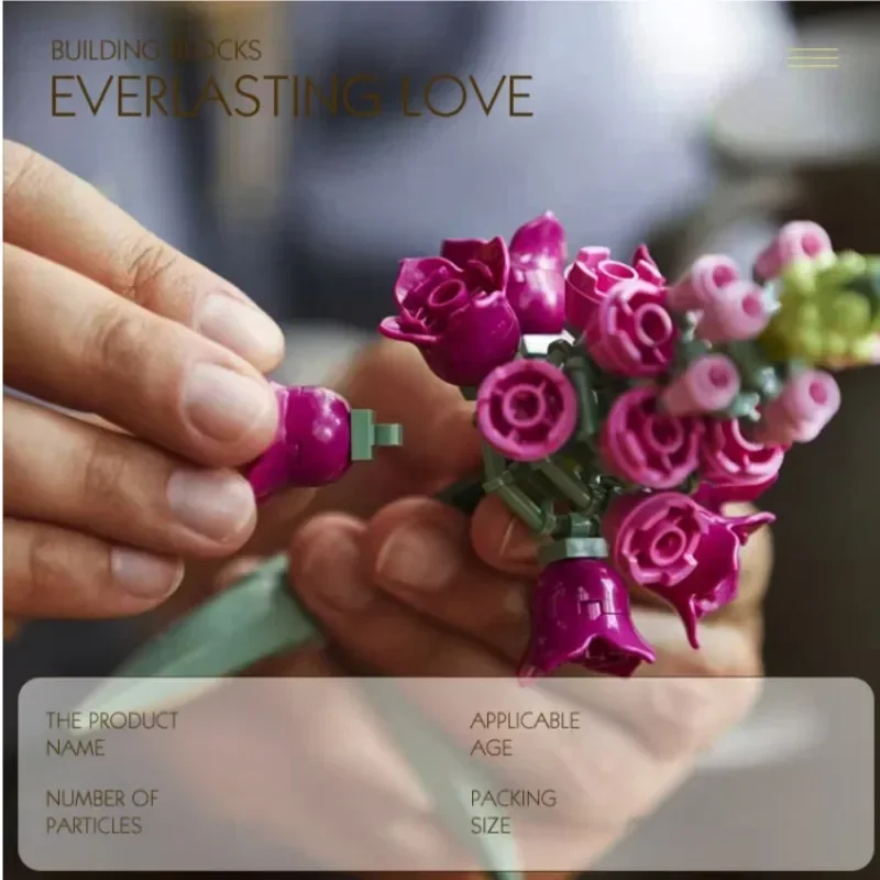 Женский букет цветов роза орхидея строительные блоки кирпичи сделай сам