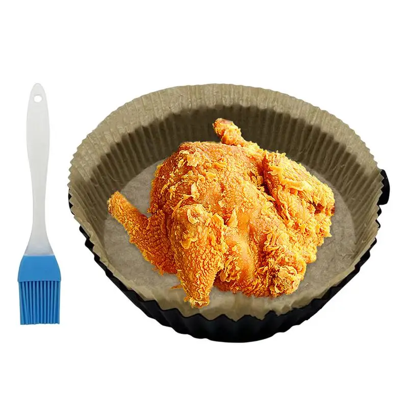 

Silicone Bowl For Air Fryer Nonstick Baking Tray Heatproof Bowl With Paper Liners Baking Pot With Oil Brush Kitchen Accessories