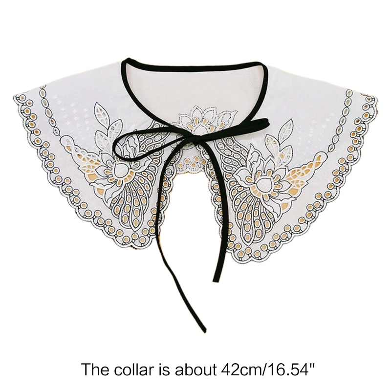 

Женская Ажурная шаль, Цветочная вышивка, съемный воротник, Женская полурубашка со шнуровкой, женская блузка, Прямая поставка