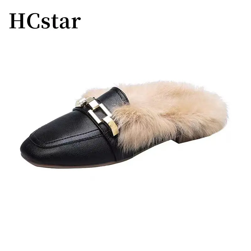 

Fluffy Loafers Slipper Women Winter Plush Mules Shoes Real Rabbit Fur Flats Slip on Ladies Furry Outdoor Slides Zapatos Mujer