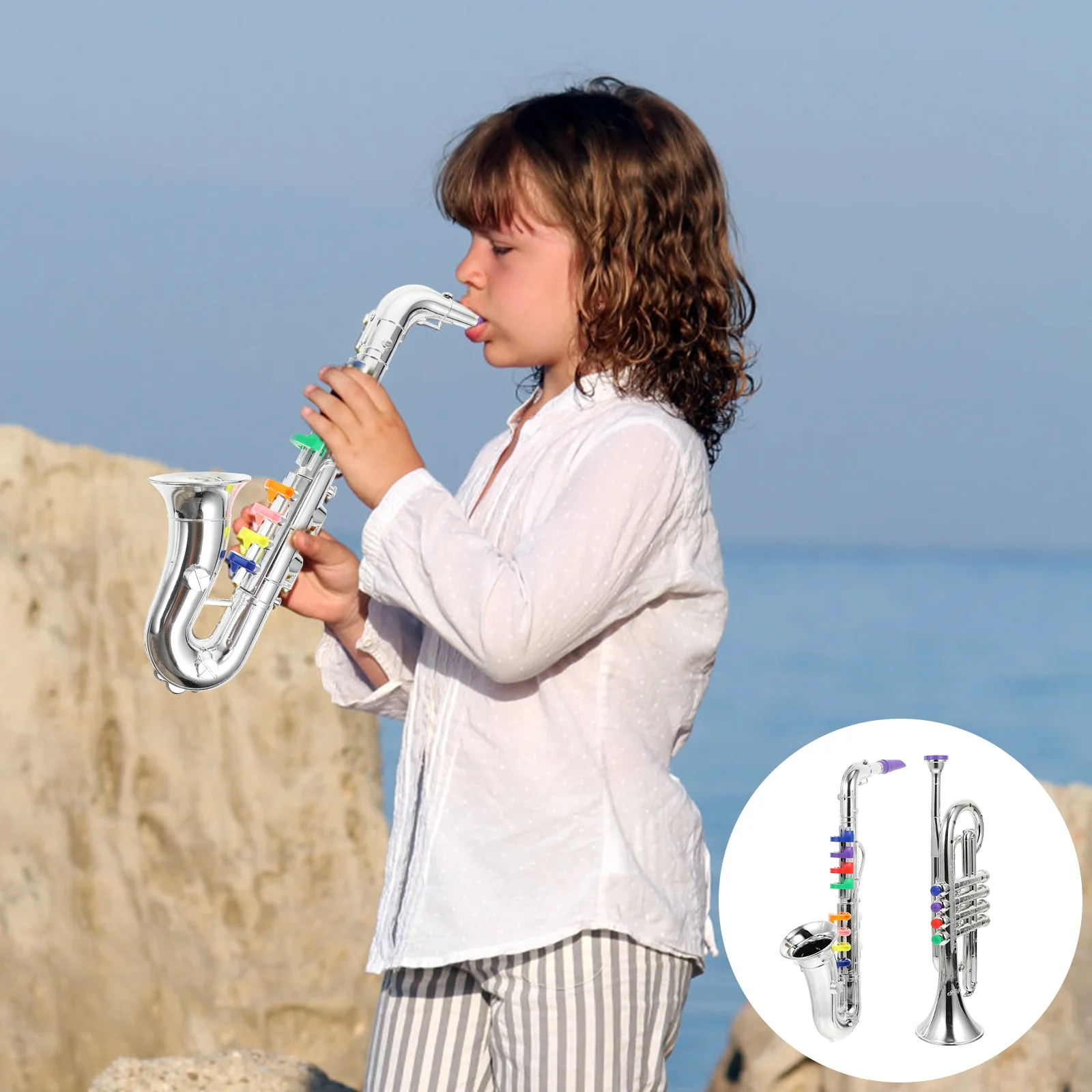 

Simulated Musical Instrument Plastic Model Toys Stage Performance Tools Kid Mini Saxophone Kids' Plaything Instruments Trumpet