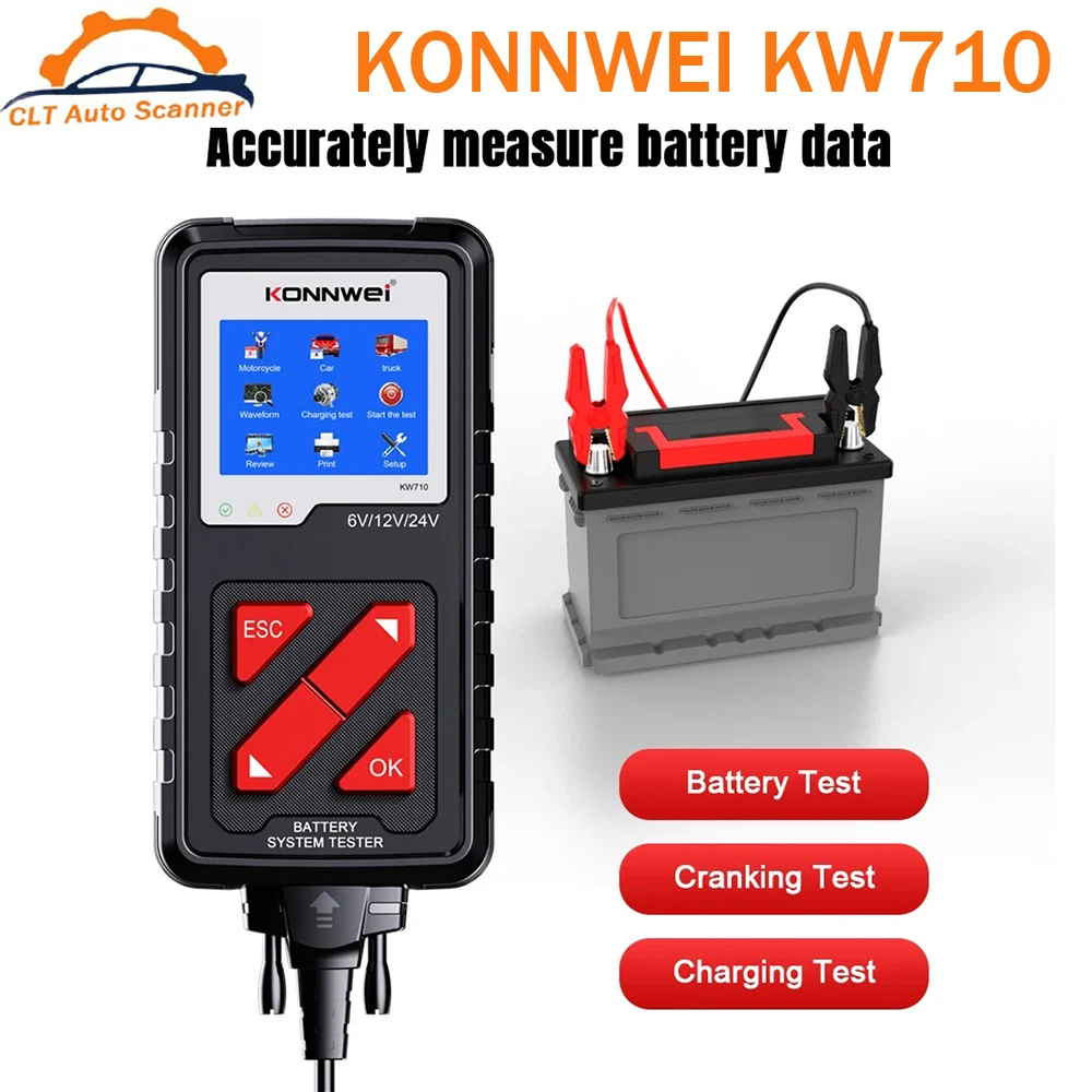 

Тестер автомобильной батареи KONNWEI KW710, 6 в/12 В/24 В, 100-2000CCA