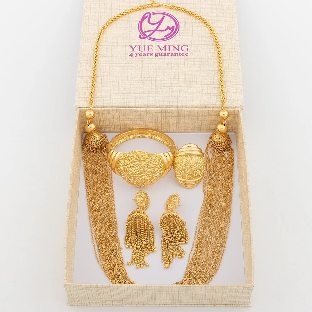 

Long Necklace Trendy for Women Jewelry Set Statement Bracelets and Rings Personality African Tassel Earrings Maxi Collar Chain