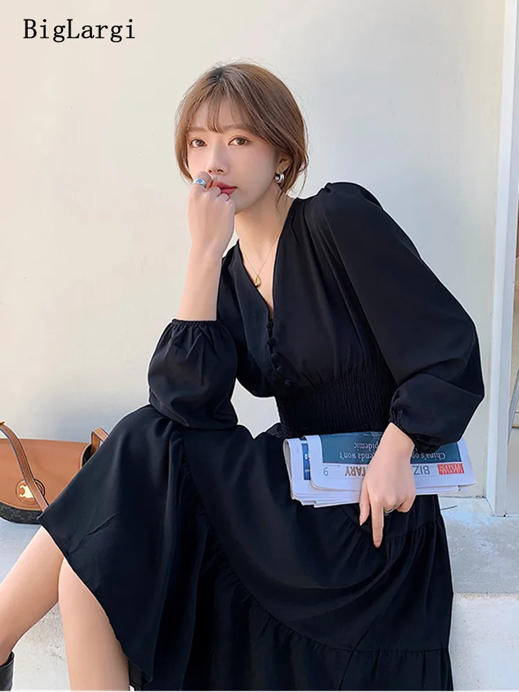 

Long Sleeve Autumn Dress Women Korean Elegang Vintage Midi Ladies Dresses Pleated Waistd Office Shirt Woman Dress 2022 Vestidos