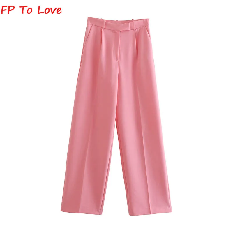 

FP TO LOVE женские розовые широкие брюки 2022 весна лето молния полная длина однотонные Новые поступления свободные брюки