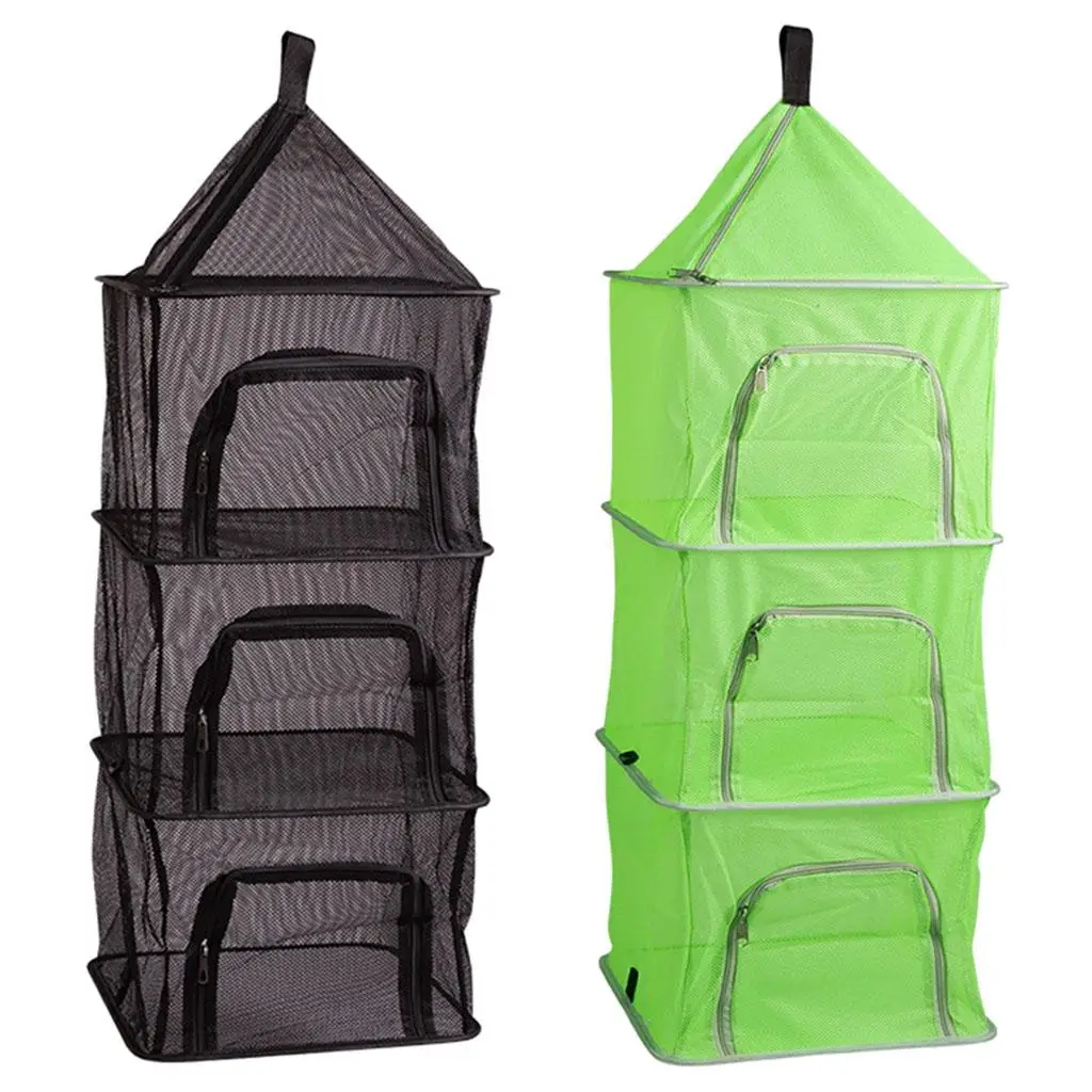 

4 Layer Drying Rack Hanging Mesh , Collapsible Design with Zippers Hanging Dryer Net for Fruits, Flowers, Vegetables, Fishes