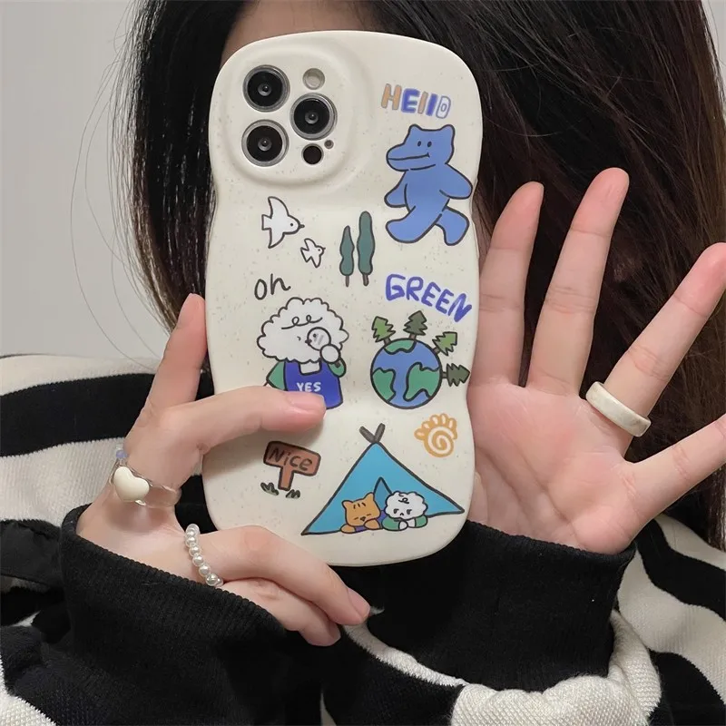 

Cute Creative Water Ripple Model Down Jacket Green Area Phone Case For Iphone 11 12 13 Pro Max Couple Full Lens Protection Cover