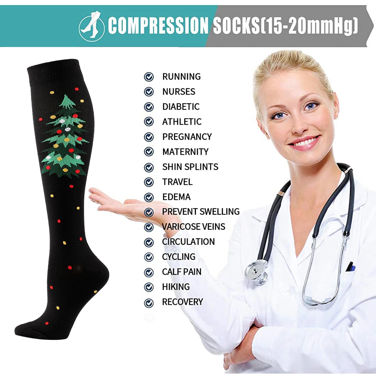 Women Men Compression Socks Warm Long Sports Socks Boots Stockings Knee High Socks Fit For Edema Varicose Veins Christmas Gift