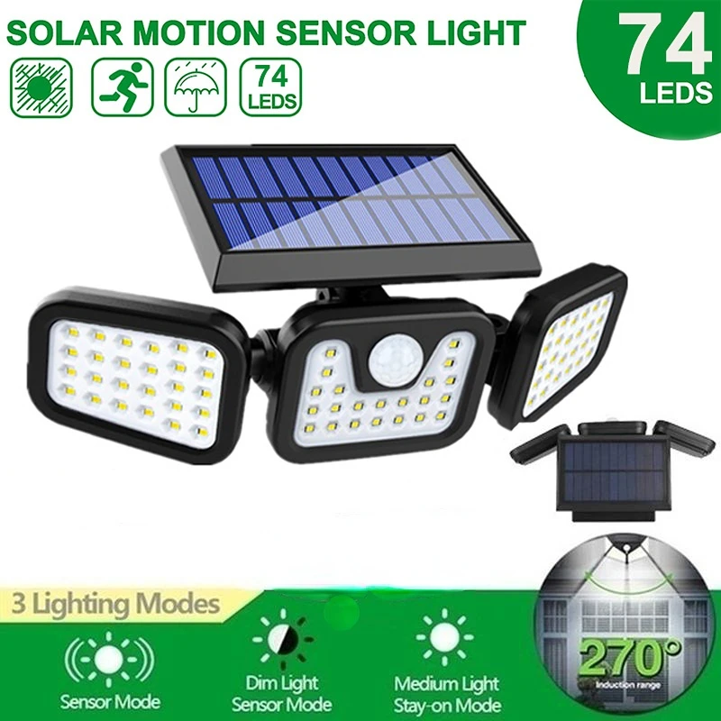 

LED Solar Wall Lamp Outdoor Powered Sunlight 3 Modes IP67 Waterproof PIR Motion Sensor Solar Garden Wall Light Outdoor