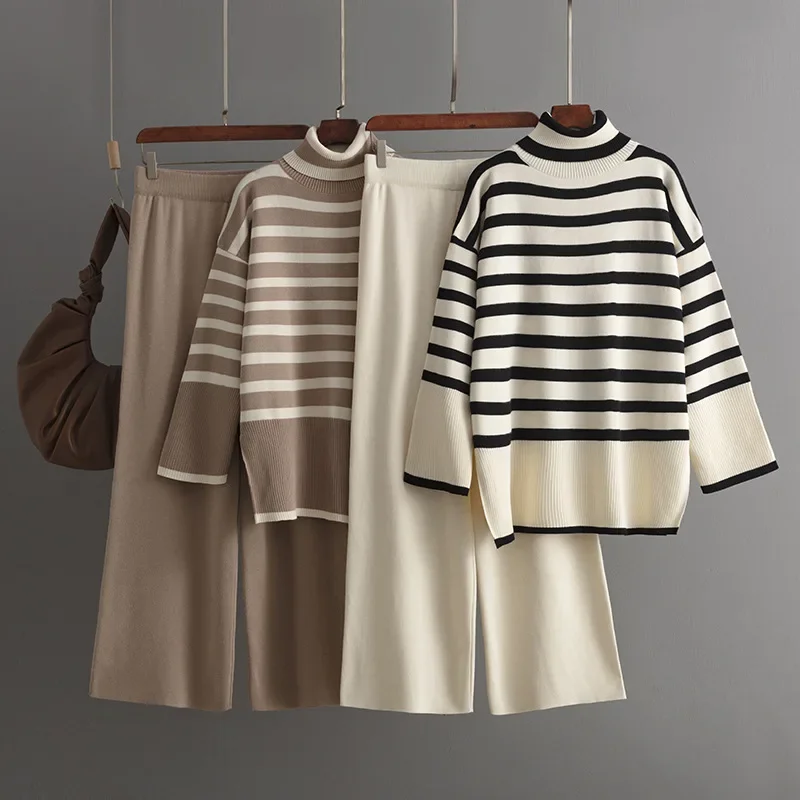 Женский трикотажный свитер HLBCBG с высоким воротником и широкими брюками высокой