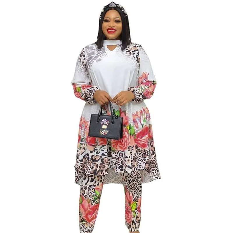 

African Dress Clothes For Women 2 Piece Set Long Tops And Pant Suits Sets 2022 Summer Floral Print Loose Casual African Outfits