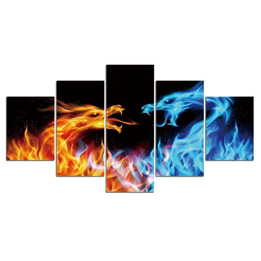 

5Pcs Fire Ice Dragon Modern Artwork Decor Canvas Wall Art HD Print No Framed Pictures Poster Home Decor Room Decor Abstract