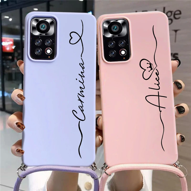 Personalized Custom Name Case For Xiaomi Redmi Note 10 9 8 7 Pro 10S 9S 8T 9A 9C Soft Love Rope Strap for redmi 10C 10A |