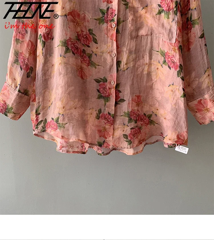 Женская блузка с длинным рукавом и принтом свободного покроя