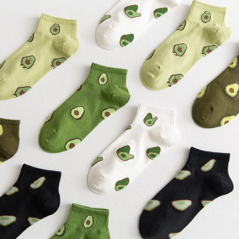

Kawaii Socks Fashion Summer Autumn Avocado Embroidery Socks Green Women's Ankle Socks Breathable Comfort Cotton INS Style Socks