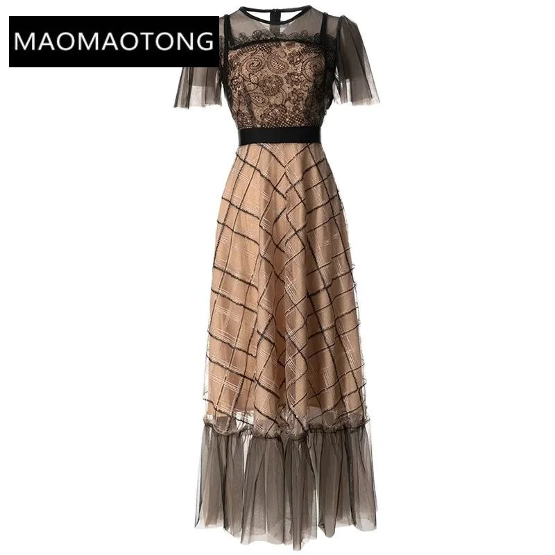 

Женское Сетчатое платье с рукавами-колоколами, модельное Роскошное винтажное длинное платье с круглым вырезом и вышивкой, лето 2023