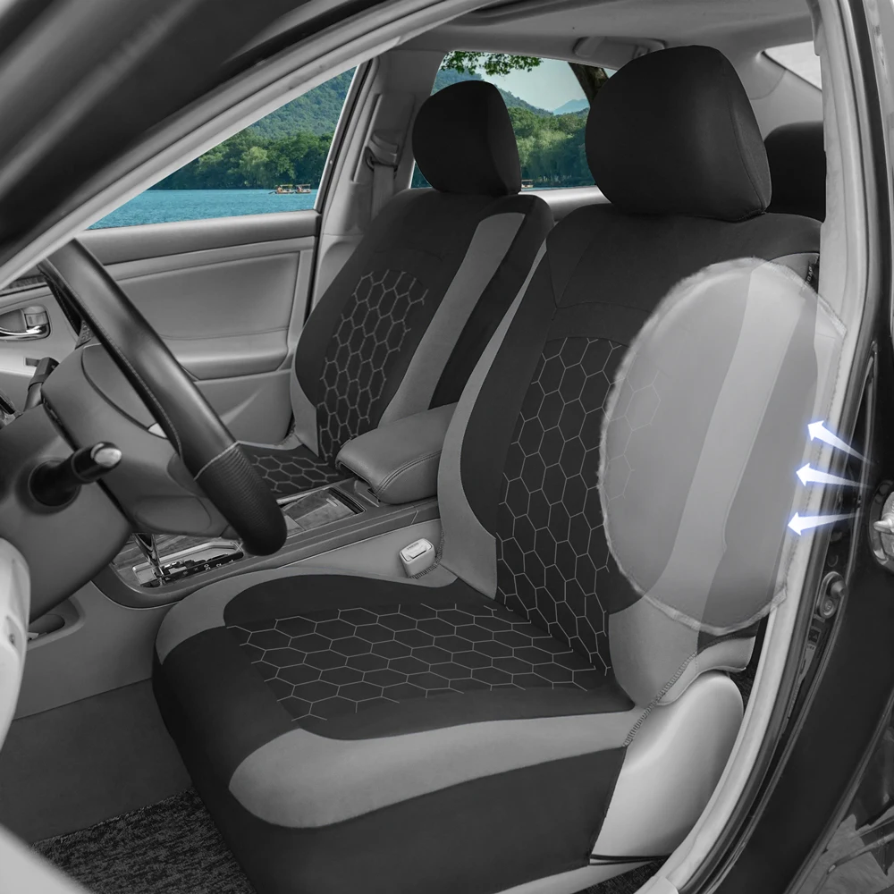 Фото Универсальные чехлы для автомобильных сидений AUTOKING из полиэстера с вышивкой в виде шестиугольников, комплект аксессуаров для интерьера с композитной губкой и молнией №4