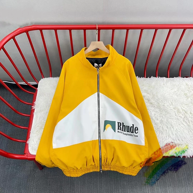 

Yellow Patchwork Splicing Rhude Jackets Moonlight Sunset Vintage Outwear Pill Zipper Rhude Coats