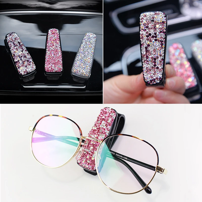 

1PCS Rhinestone Car Glasses Holder Clip Sun Visor Glasses Bracket Bill Clip Sunglasses Case Diamond Car Accessories for Woman