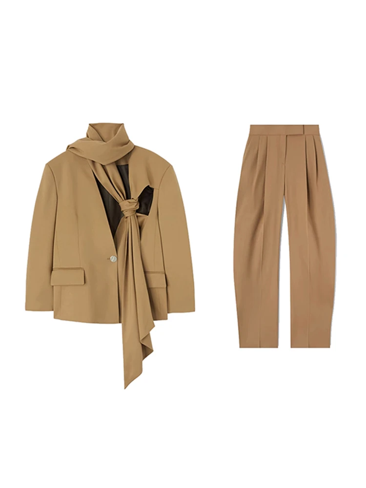 Женский блейзер на одной пуговице DEAT однотонный пиджак с воротником-шарфом и