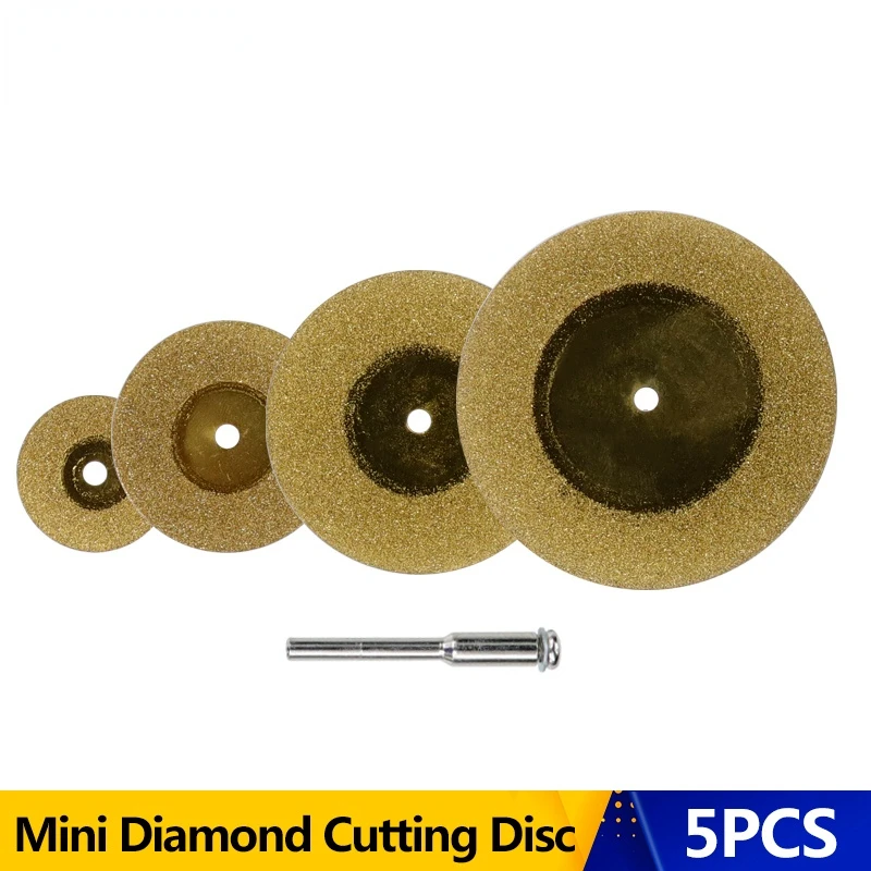 

5pcs Mini Diamond Cutting Disc For Dremel Rotary Tools Accessories TiN Coated Circular Saw Blade With 3mm Shank Mandrel