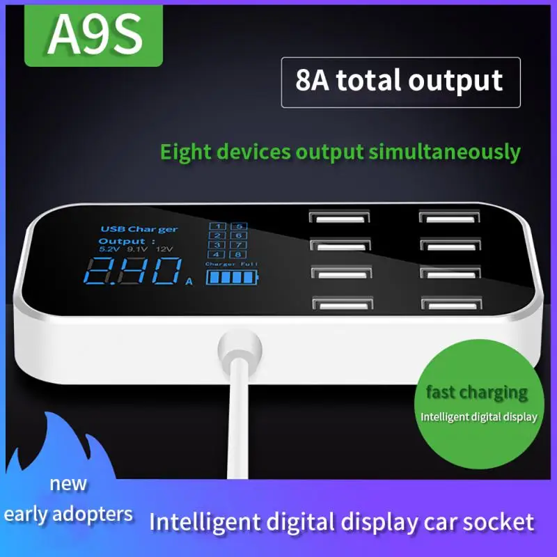 

Universal Multi-Port USB Charger Car 8USB Cigarette Lighter Charger Car Hub With LCD Display Ultra-thin USB Car Charger Adapter