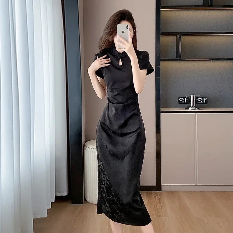 Жаккардовое шикарное женское платье летнее китайское с рукавами новые модные