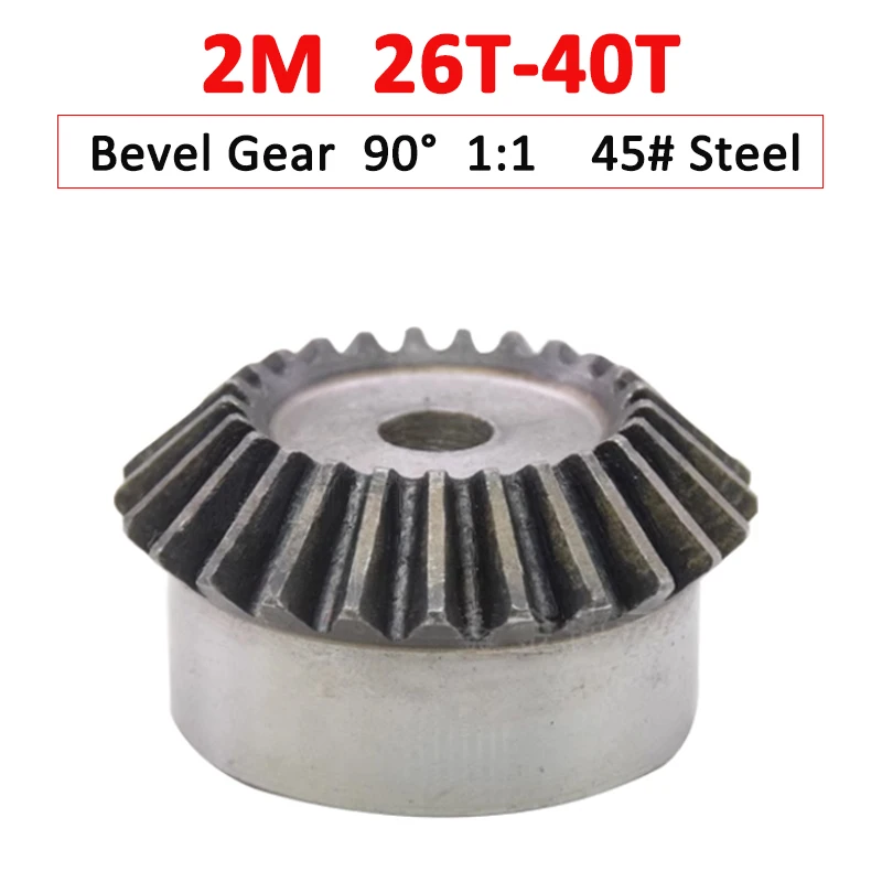 

1pc 1:1 Bevel Gear 2M 26/27/28/29/30/31/32/33/34/35/36/38/40 Teeth 2 Mod Gear 90 Degrees Meshing Angle 45# Steel Rough Hole