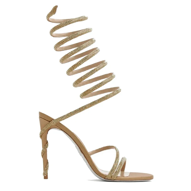 Женские Серебристые босоножки со змеиным принтом на высоком каблуке