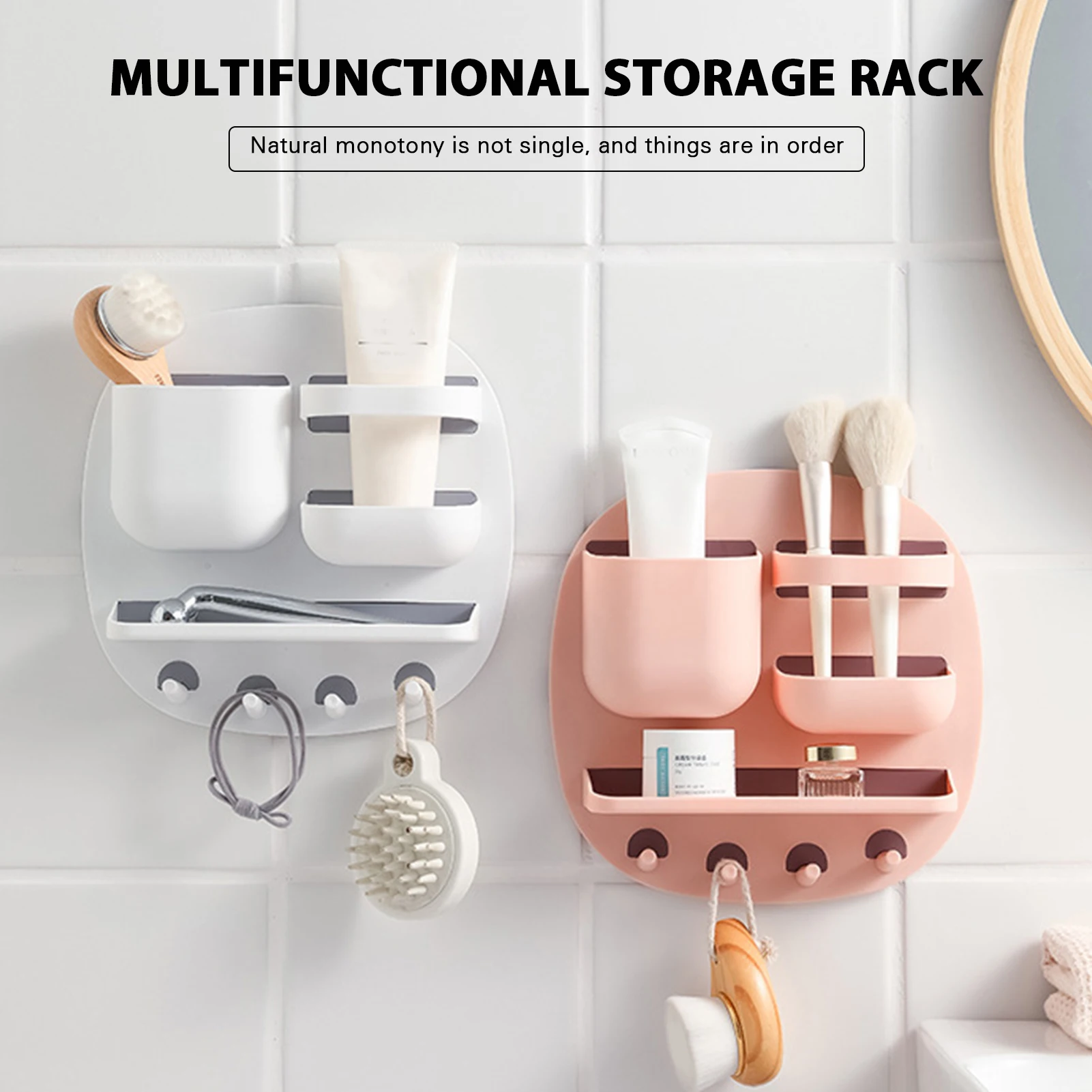 

Wall Mounted Storage Rack Punch-free Bathroom Shelf Remote Control Mobile Phone Holder Multipurpose Home Organization