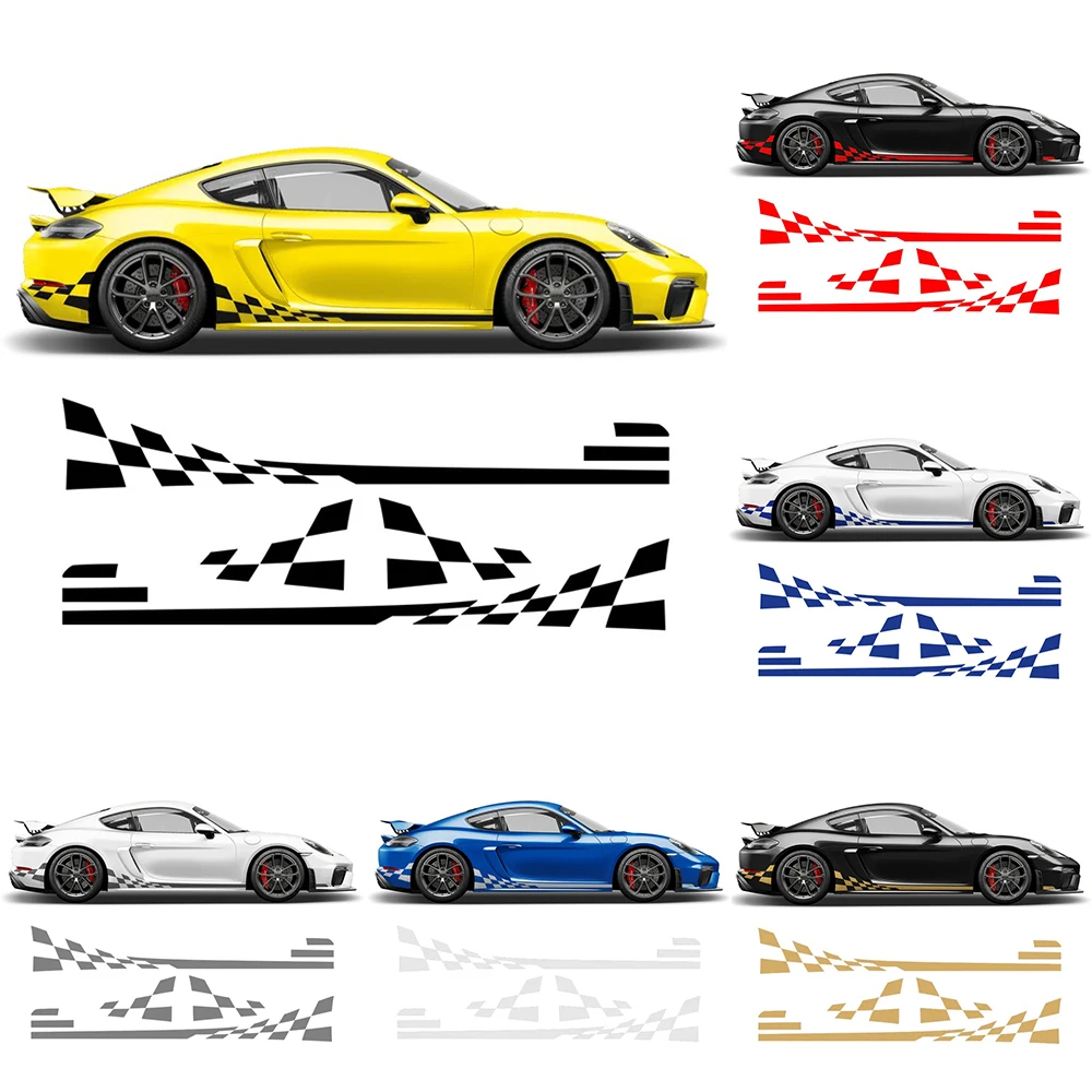 

CHECKERED SIDE GRAPHIC DESIGN Car Stickers Decorations Auto Racing Body Side Stripes Vinyl Modified Stripe Decal Decoration