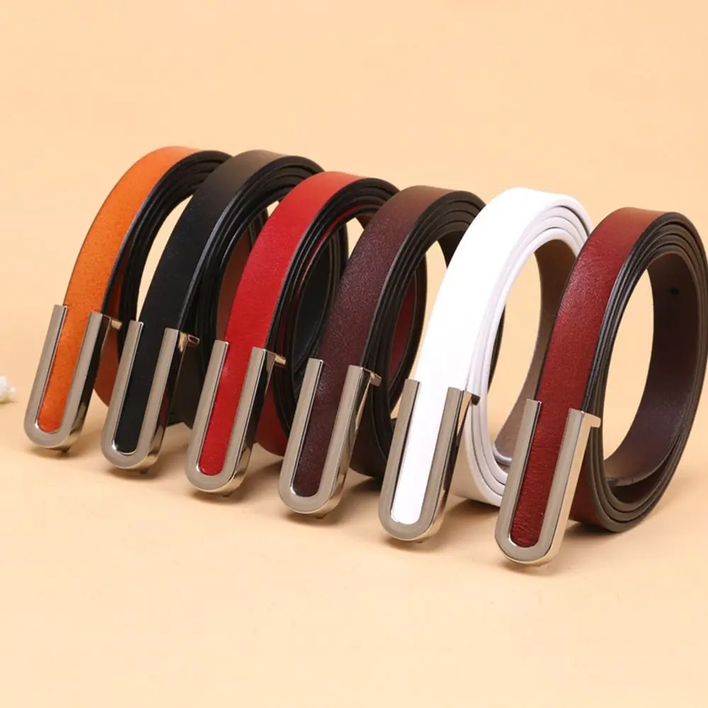 

Luxury Design Vintage Casual Genuine Cowskin Leather Belt Metal U Buckle Waistband Trouser Dress Belts Thin Waist Strap