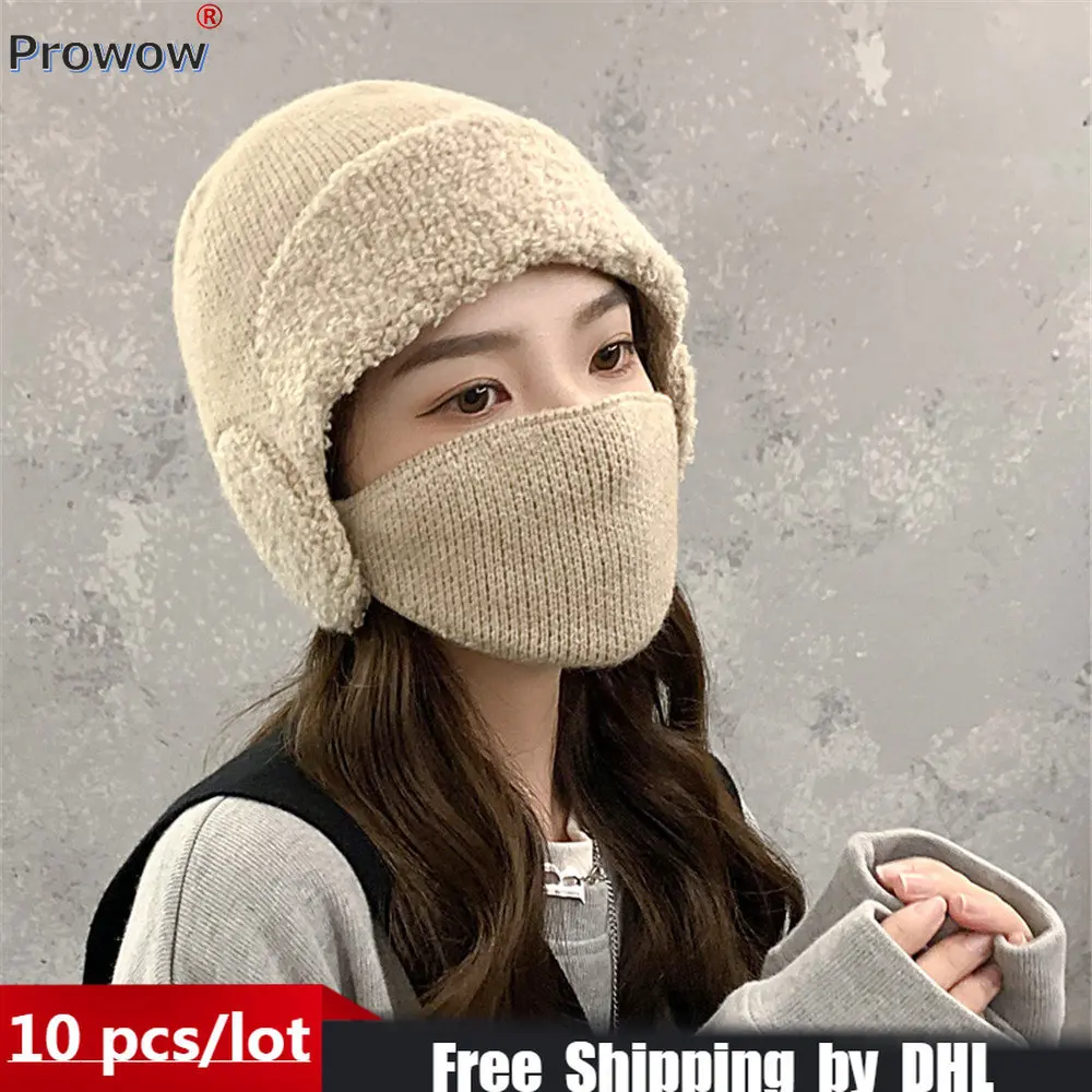 

Осень-зима 2023, вязаные шапки, женская теплая плотная велосипедная шапка, наушники, маска, шапки, повседневные однотонные женские уличные шапки, оптовая продажа 8803