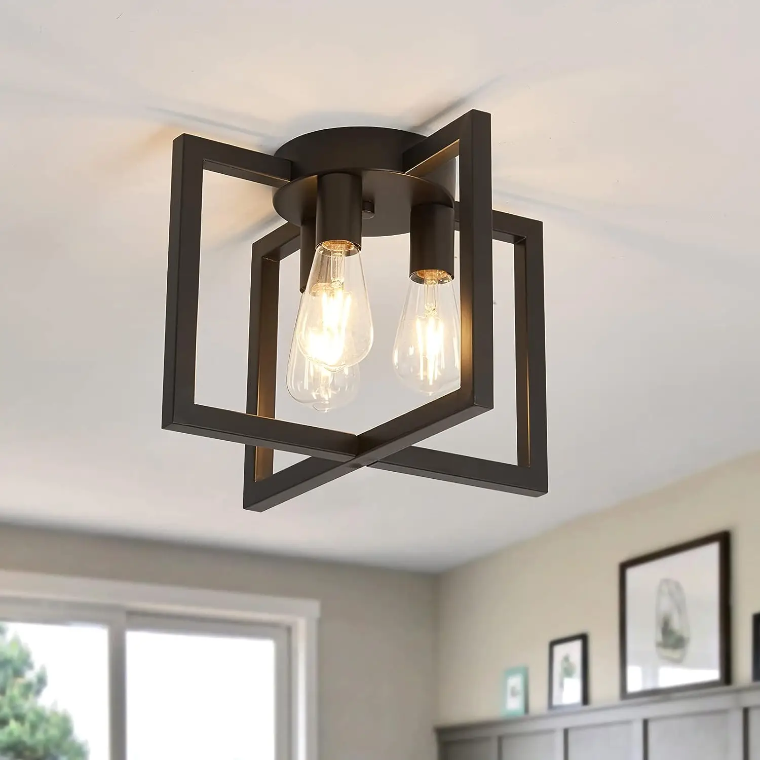 

Ceiling Light Fixture,Industrial Semi Flush Mount Chandelier,Ceiling Lighting for Kitchen Living Room Bedroom Farmhouse Hallway