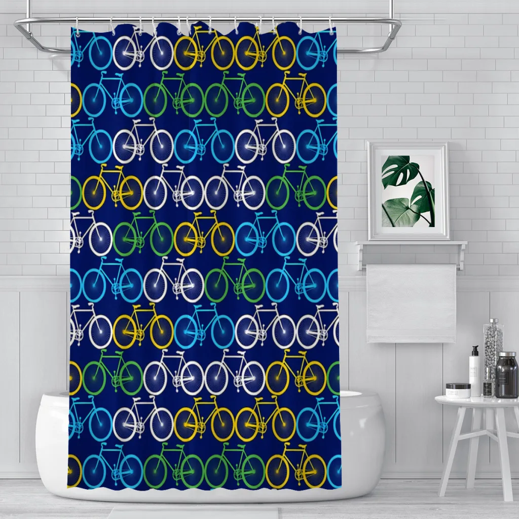 

Blue Bathroom Shower Curtains Bicycle Bike Cycling Waterproof Partition Curtain Funny Home Decor Accessories