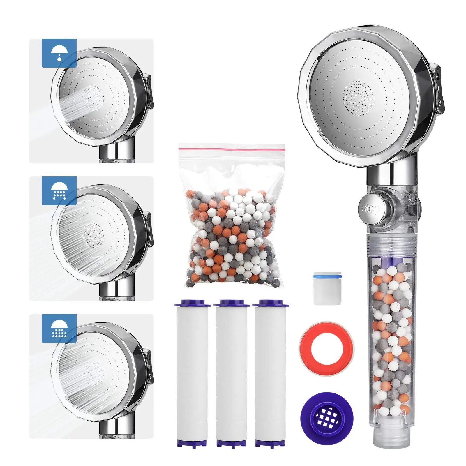 

Negative Ion Shower Head Pressurization Water Saving Hand-held Shower Head Negative Ion One Button Water Stop Shower Shower Set