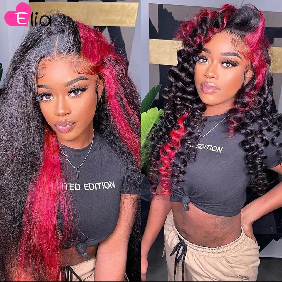 

Loose Deep 13x6 Lace Frontal Human Hair Wig Highlight Pink Colored Laace Front Human Hair Wig for Black Women with Baby Hair 4x4