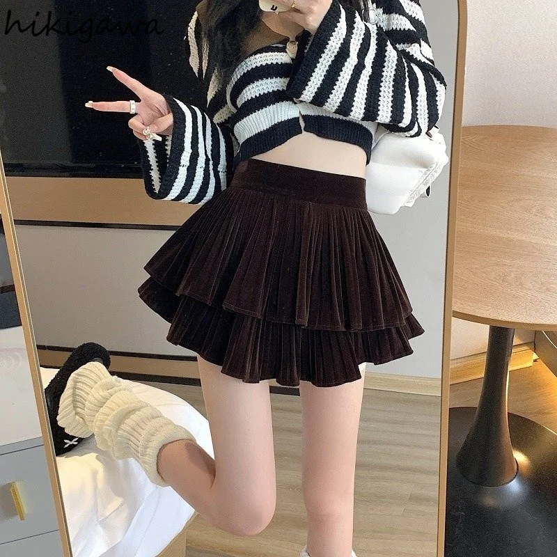 

Chic Pleated Skirts Women 2023 Faldas Mujer De Moda High Waist Velvet Korean Mini Y2k Skirt Slim Fit A-line Vintage Jupe 27k676